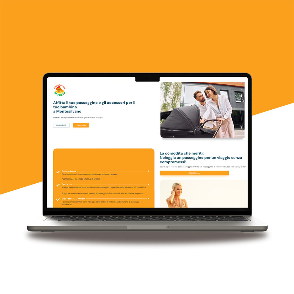 computer portatile che mostra il sito web di noleggio passeggini abruzzo realizzato dal webshop