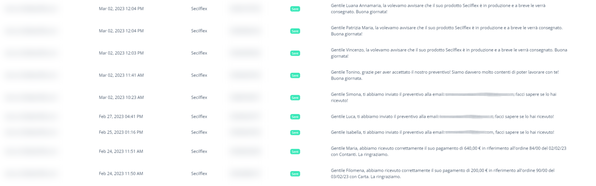 Elenco SMS inviati