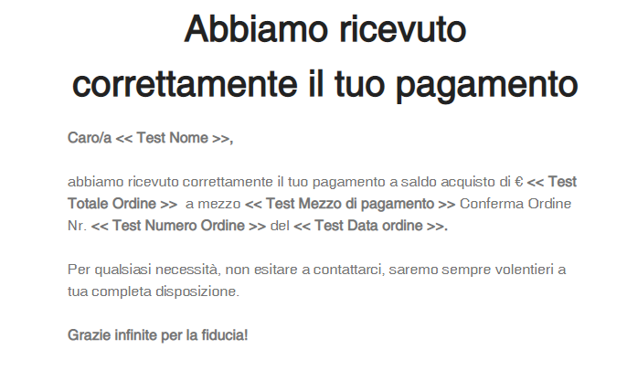 Email di conferma pagamento